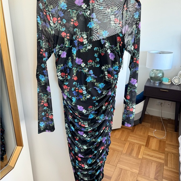 NWT Alice + Olivia Delora Floral Long Sleeve Ruched Turtleneck Dress - Picture 5 of 7